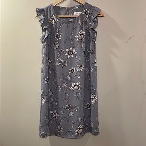 LOFT Floral Ruffle Sleeve Dress - Gray